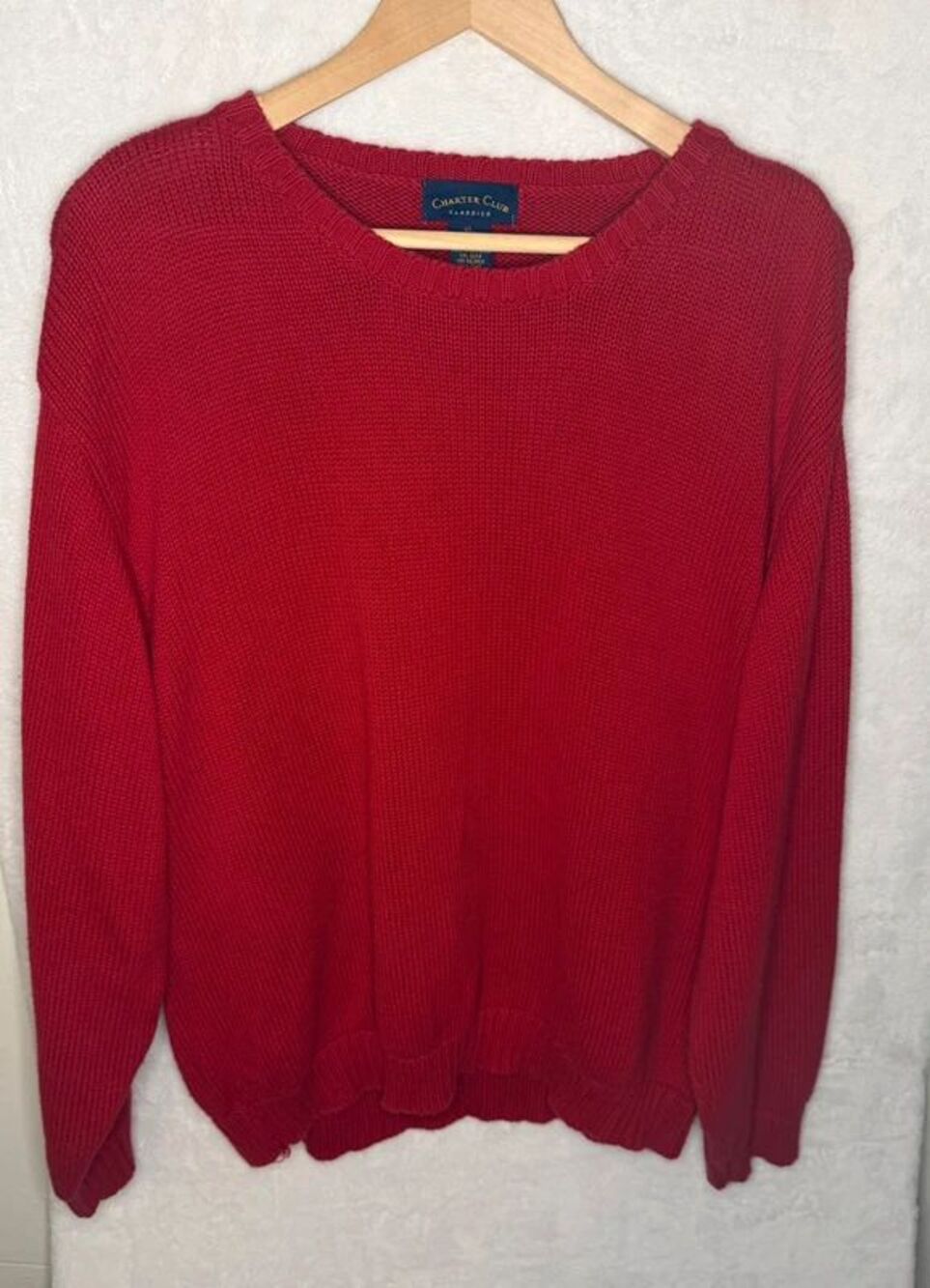 Charter Club Classics Red 100% Cotton Crewneck Sweater Women’s XL